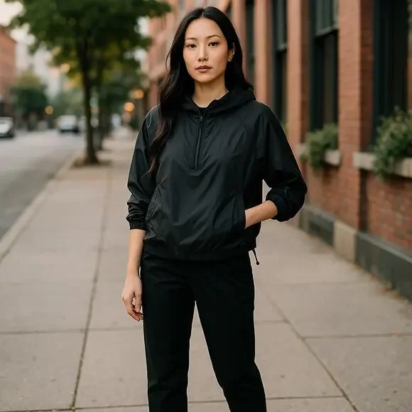 The North Face Pullover Jacket Windbreaker Women Hooded Black Logo Pockets Small - Picture 11 of 11